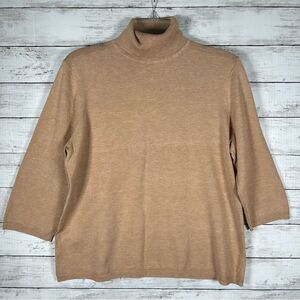 Chico’s Turtleneck Rayon Polyester 3/4 Sleeve Camel Sweater 2 Large